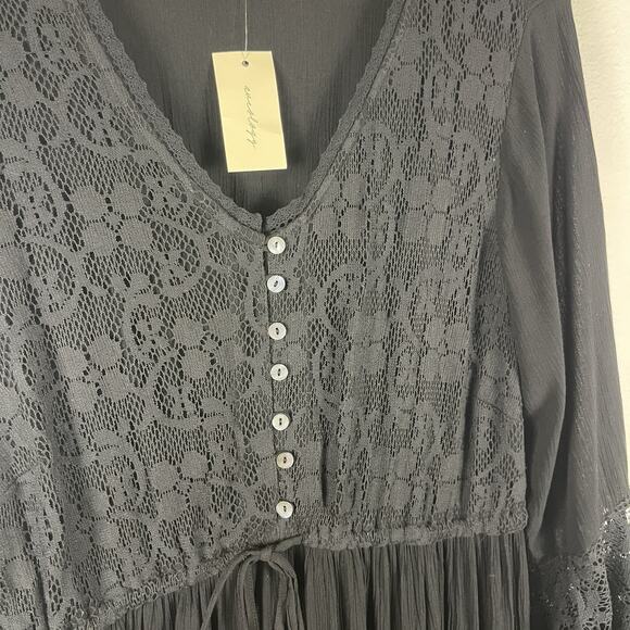 Aveology Tisha Embroidered Lace Black Maxi Dress Boho Gothic Women's Size 18 NWT - Picture 9 of 13